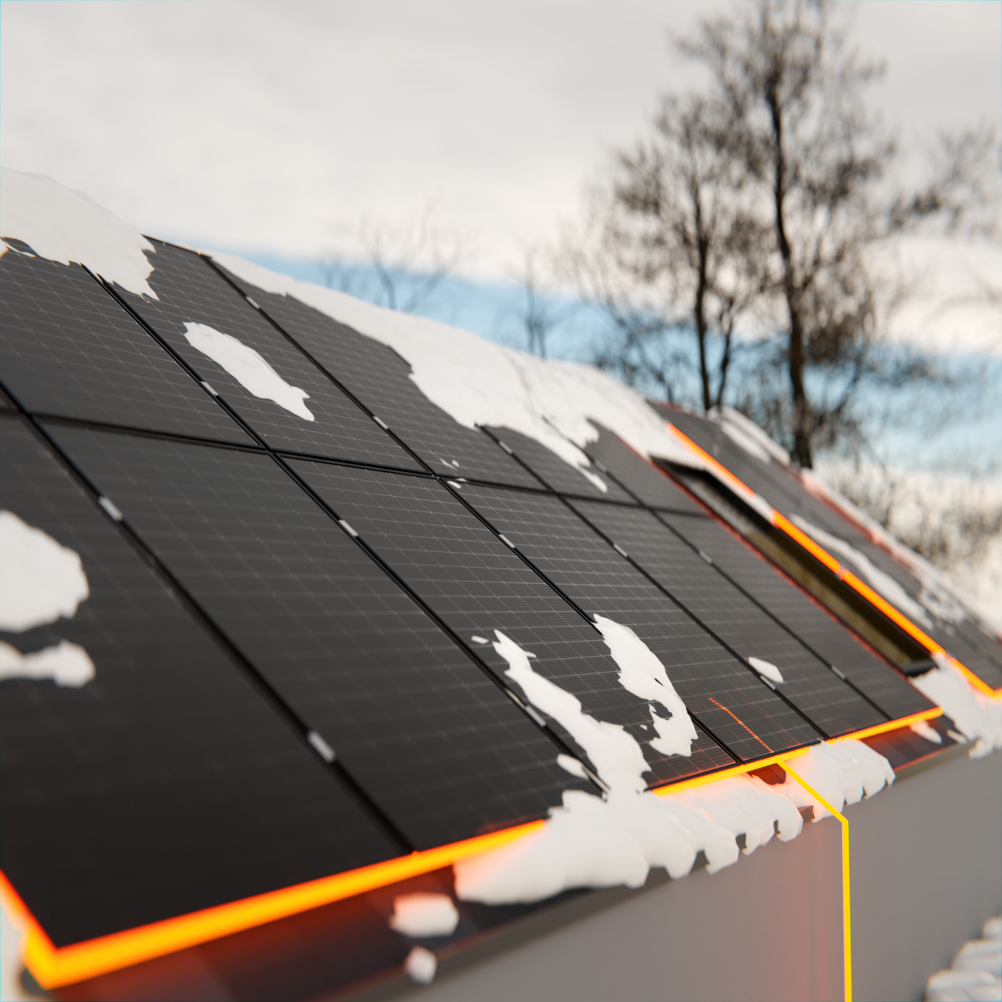 Hervorgehobene Solarplatten mit einer orangenen Umrandung