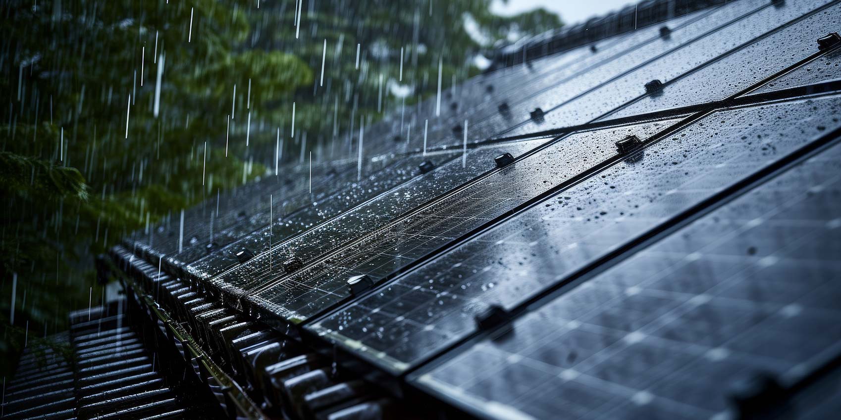 Solaranlage auf Hausdach bei Starkregen und Hagel