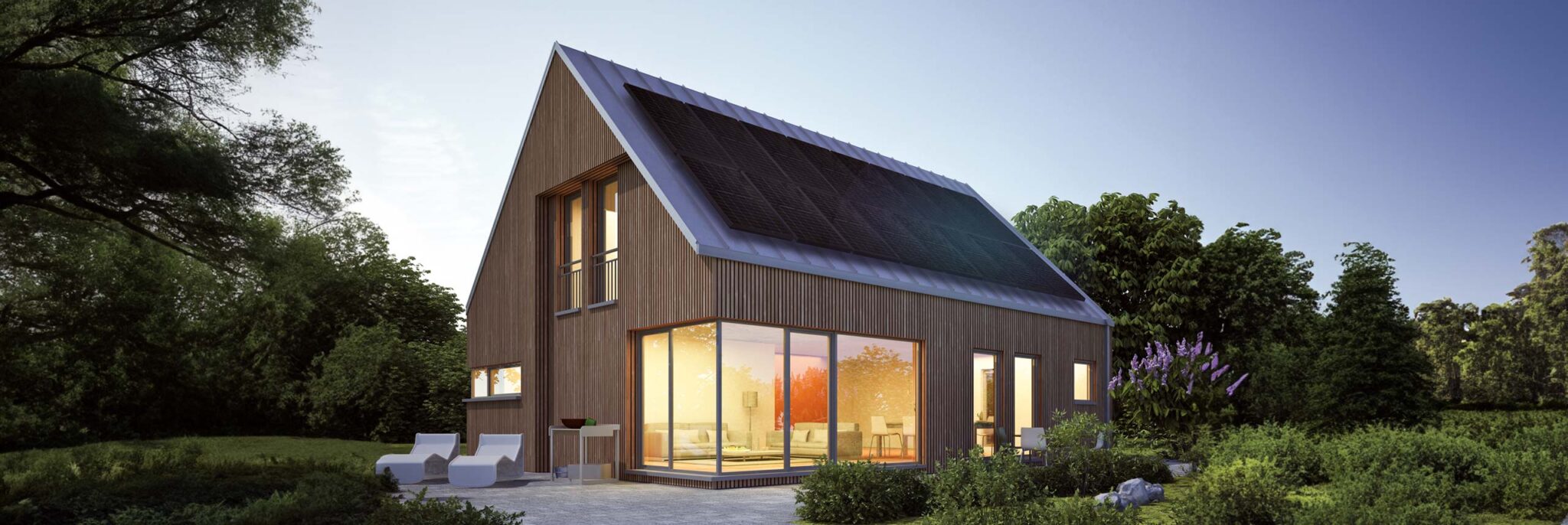 Modernes Einfamilienhaus mit Solaranlage im Grünen