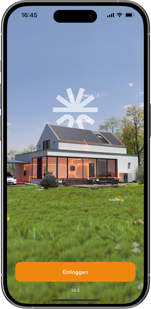 Handy-Display mit Energiemanagement App AMPERE.IQ zeigt die Funktion "Startscreen"