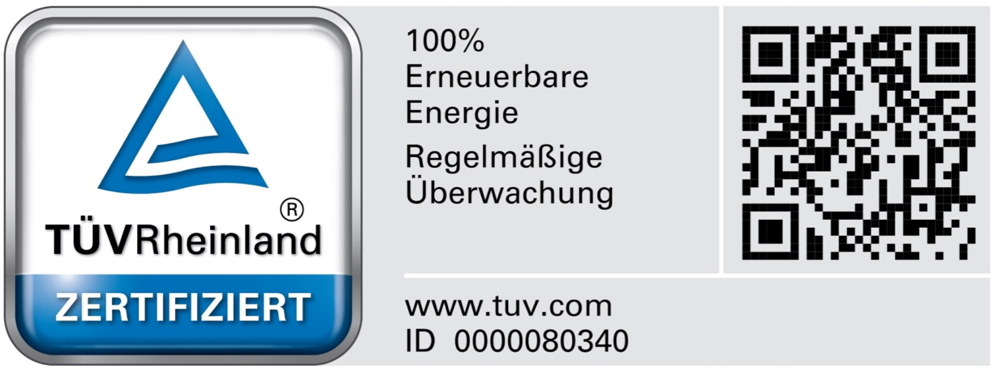 TÜV Zertifikat für 100% erneuerbare Energien